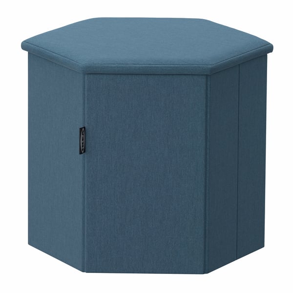 A Knisa medium blue KJUGE pouffe with storage in the NA