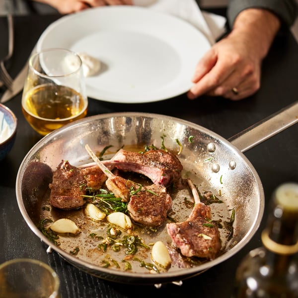 A stainless steel IKEA 365+ frying pan
