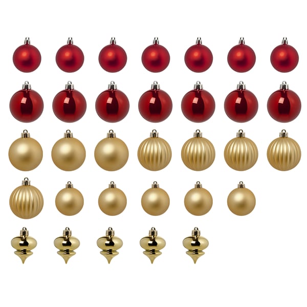 A bauble mixed shapes/red gold-colour VINTERFINT tree ornament