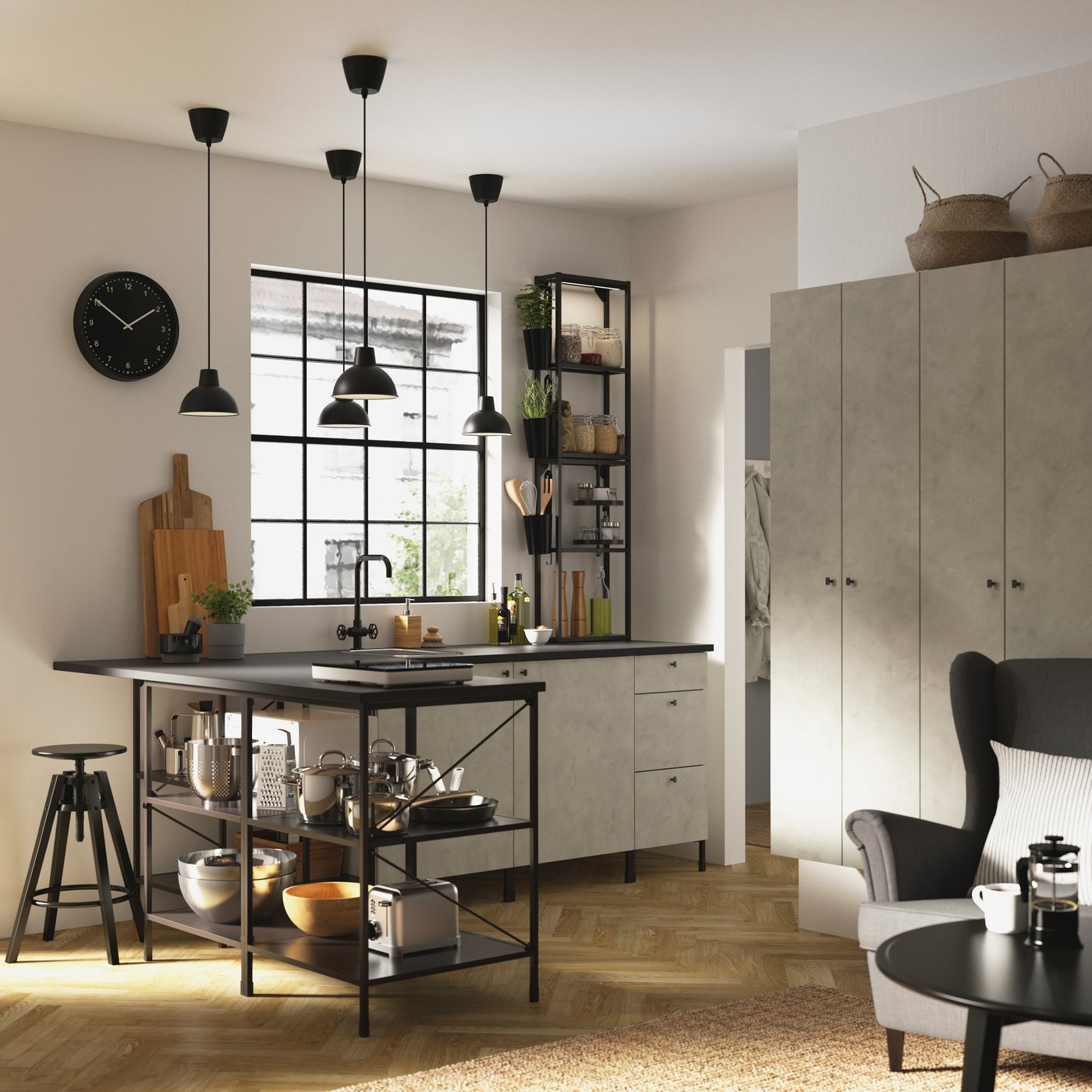 An anthracite/concrete effect ENHET corner kitchen