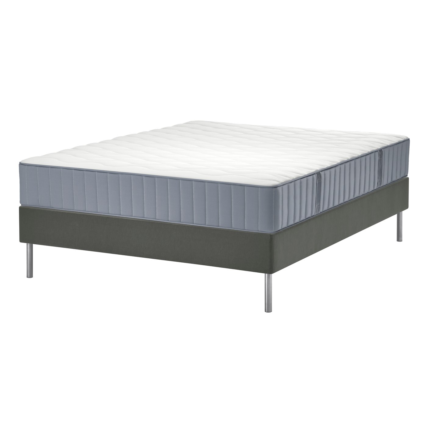 IKEA LYNGÖR kontinentalsäng, vågstranda medium fast/ljusblå mörkgrå, 160x200 cm