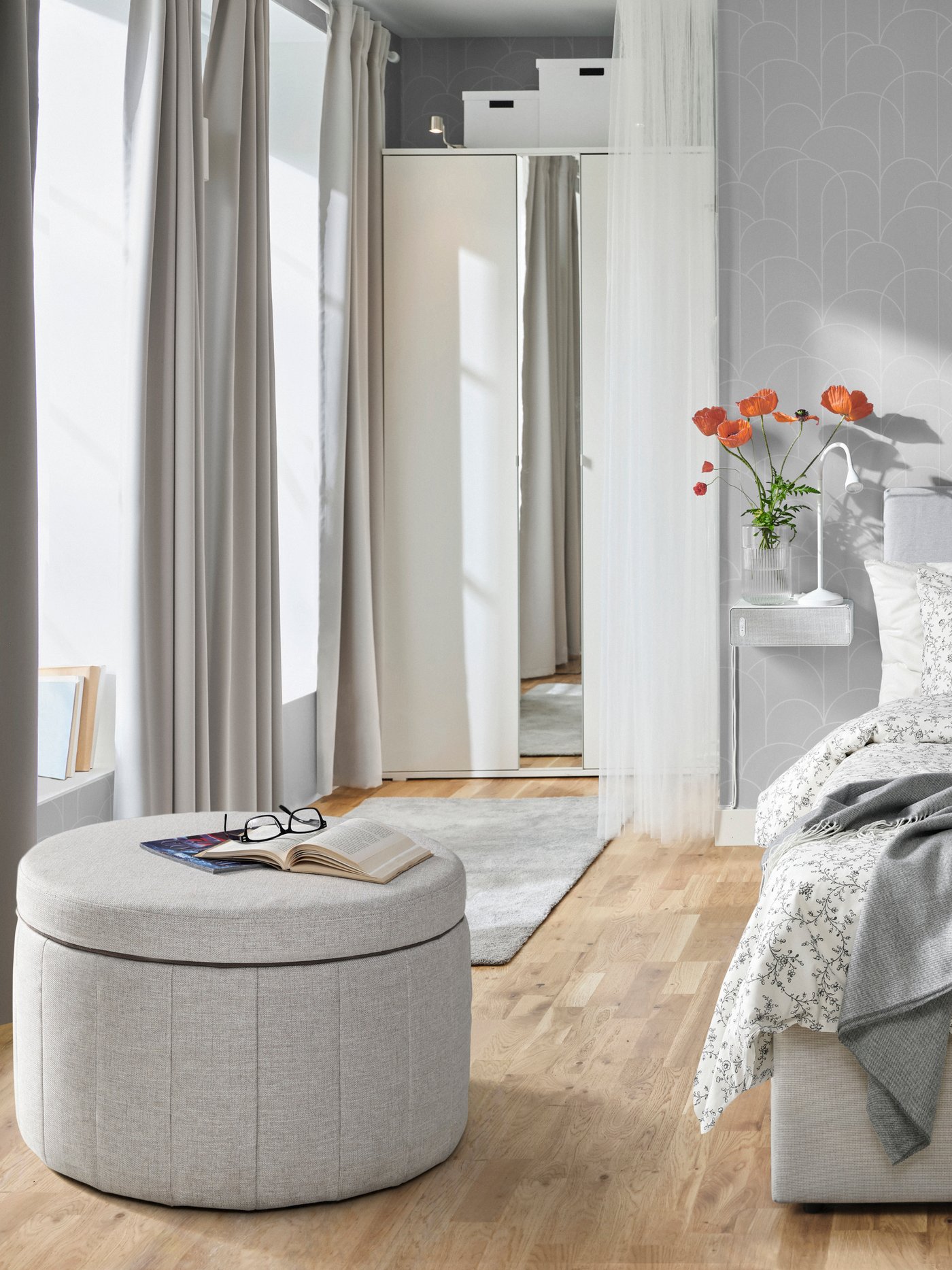 A with storage/Kilanda beige SIDSJÖ pouffe