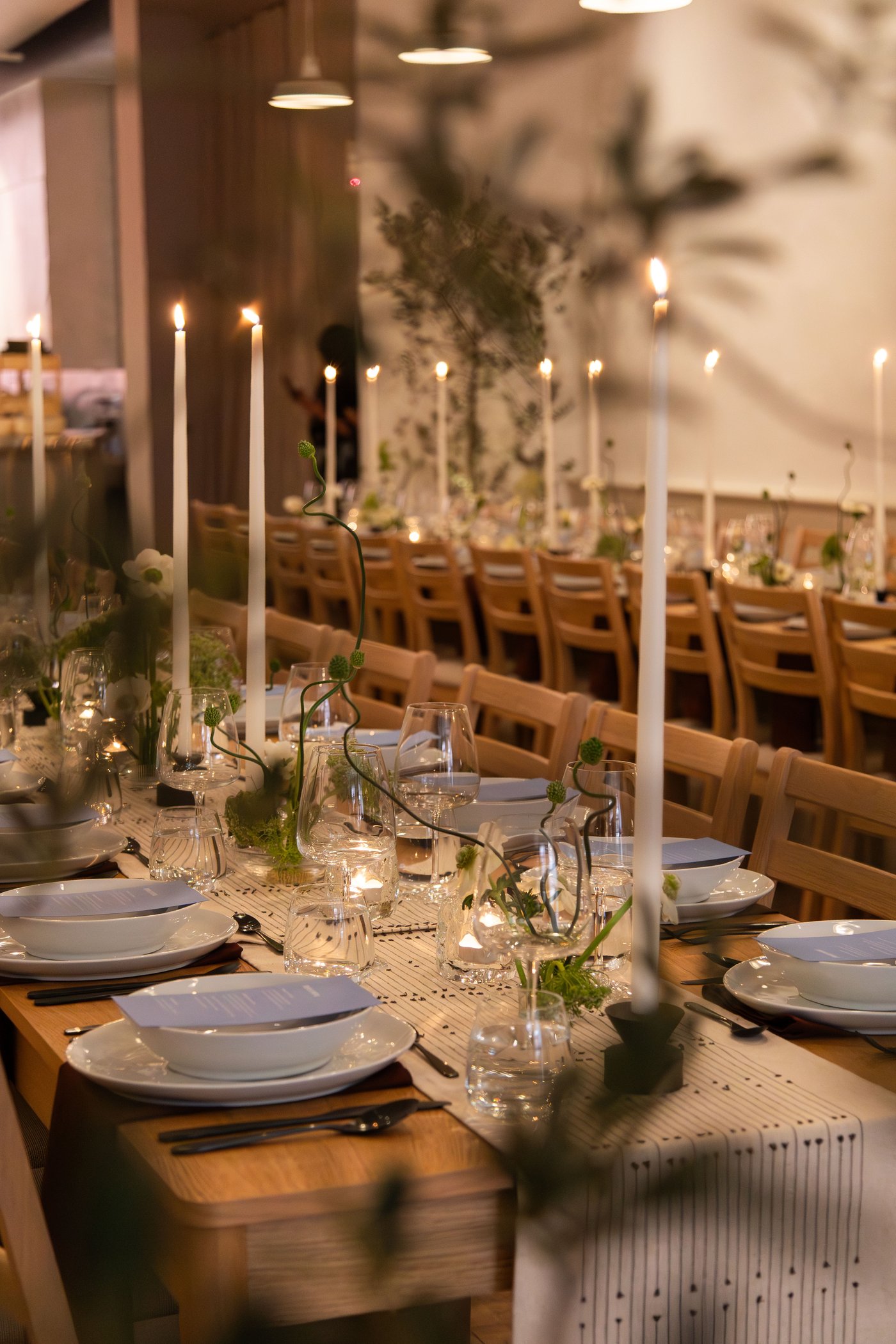 tables and chairs in rows