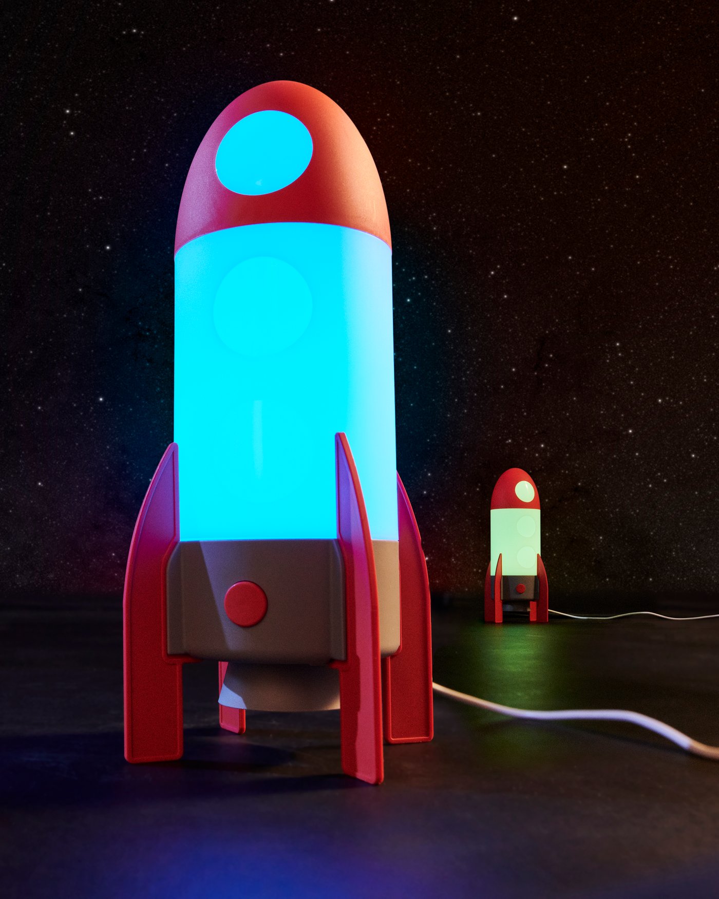 A rocket/multicolour AFTONSPARV LED table lamp