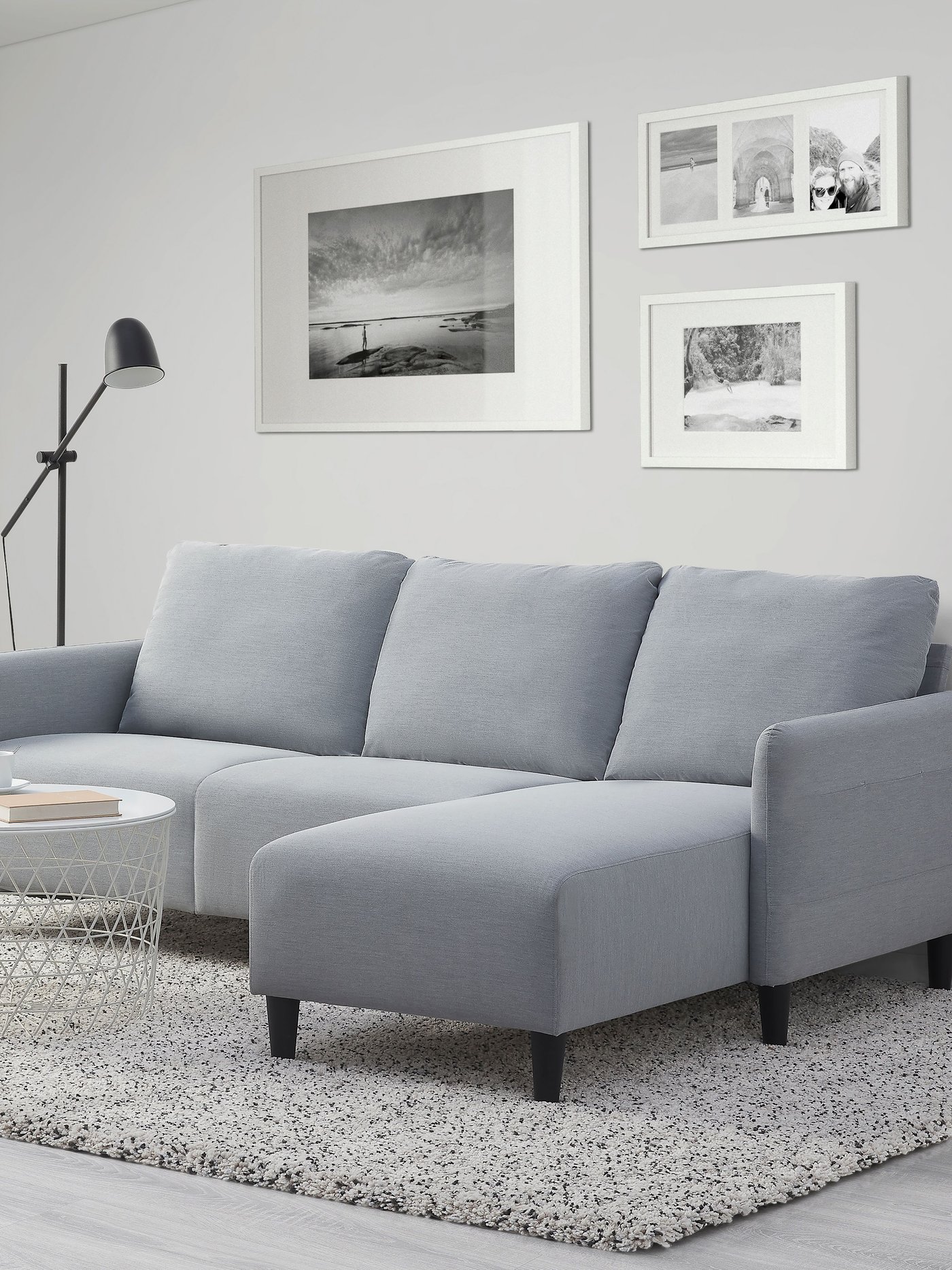 A with chaise longue/Knisa light grey ANGERSBY 3-seat sofa