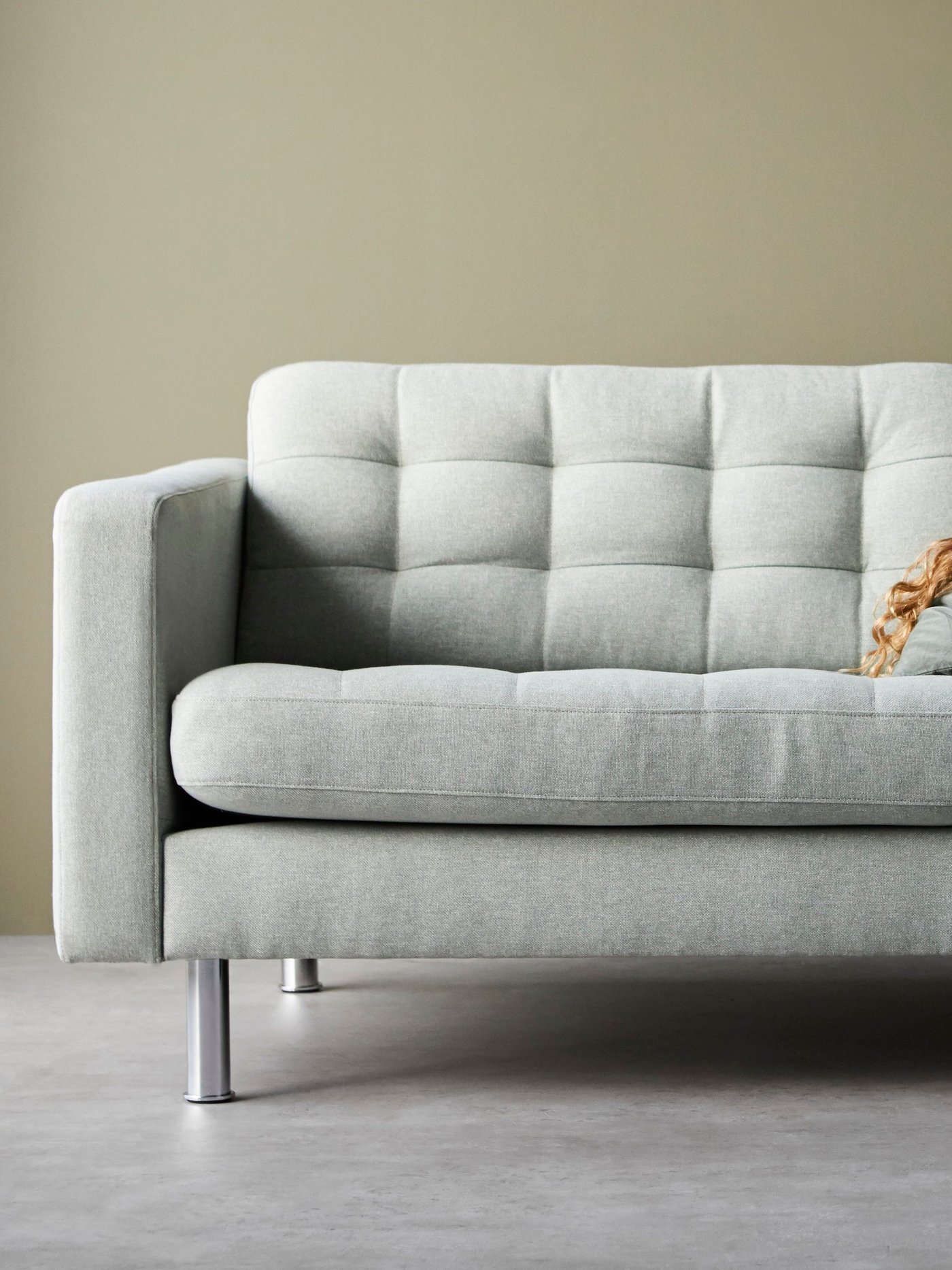 LANDSKRONA 3-zitsbank, lichtgroen/metaal verguld