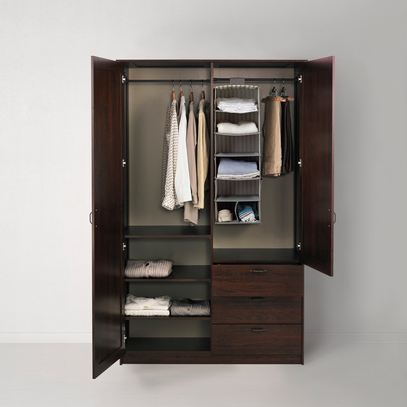A brown MUSKEN wardrobe with 2 doors+3 drawers in the NA