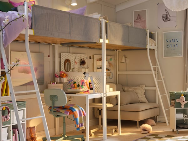 A white bunk bed frame.