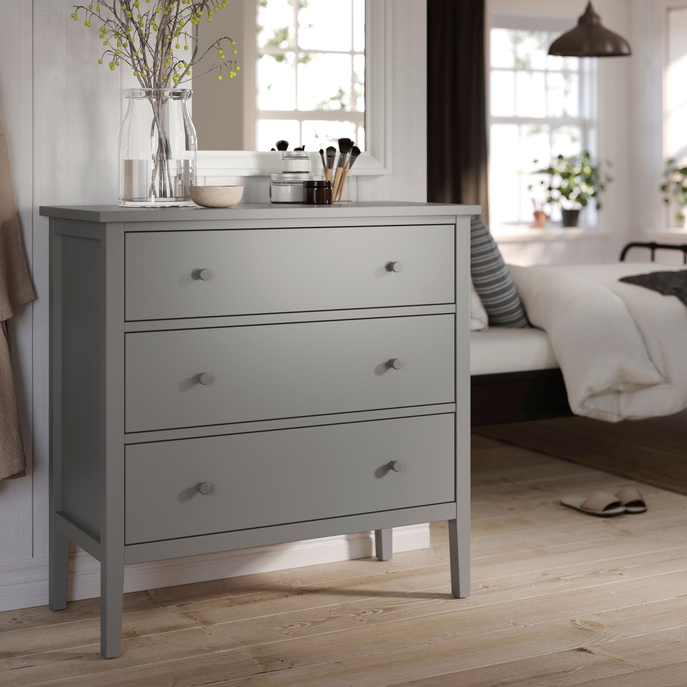 A grey/anchor/unlock-function GULLABERG chest of 3 drawers