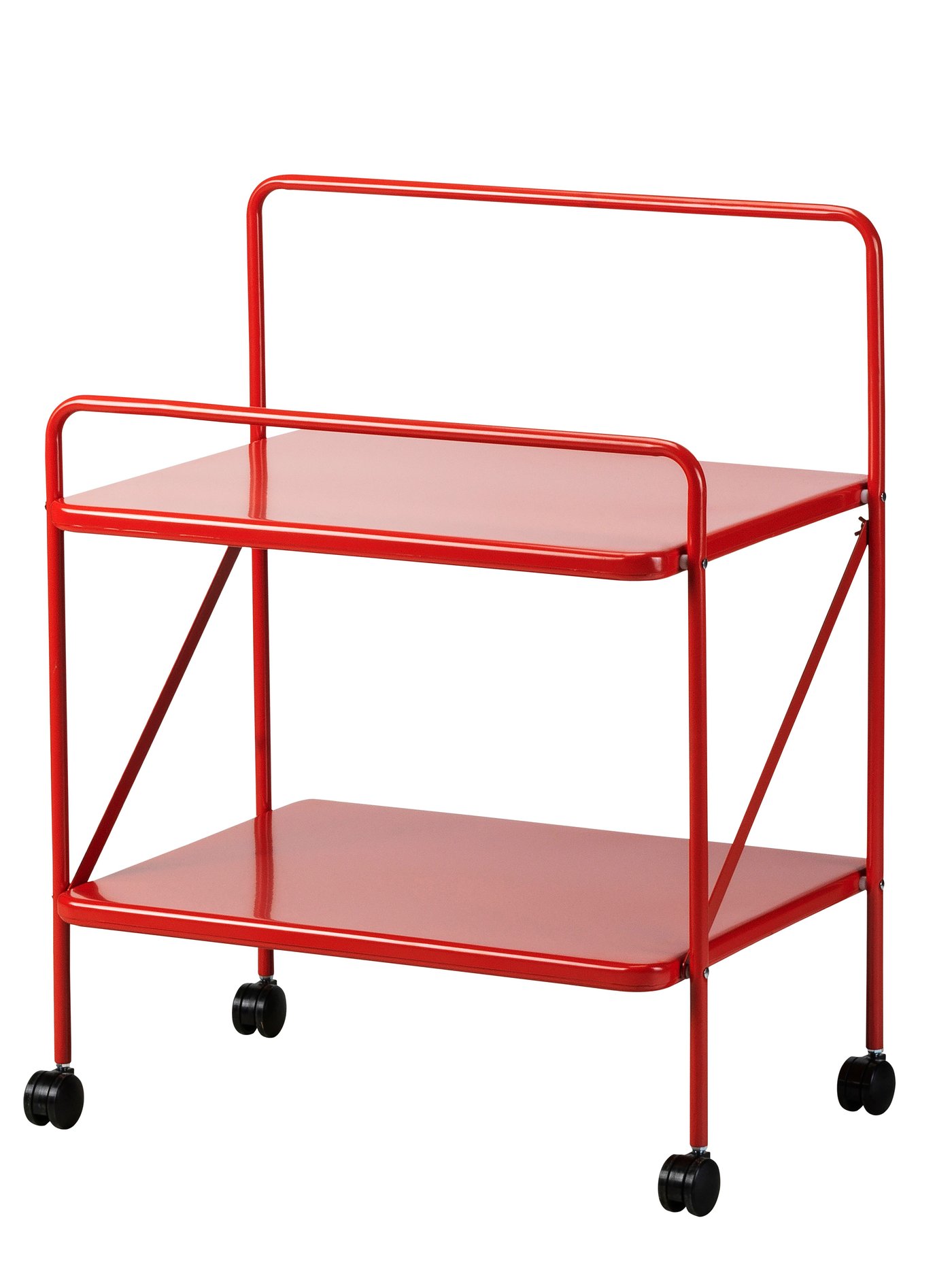A red JÄRLÅSA side table on castors
