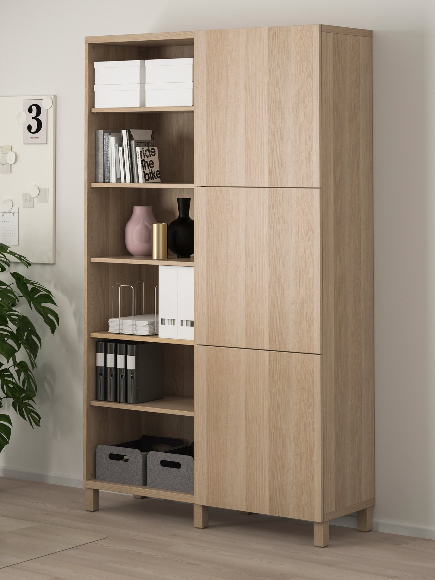 A white stained oak effect/Lappviken/Stubbarp white stained oak effect BESTÅ storage combination with doors