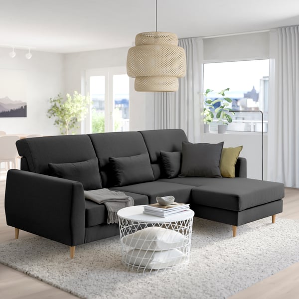 A with chaise longue, right dark grey SLATORP 3-seat sofa