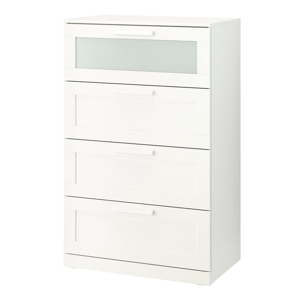 A white/frosted glass BRIMNES chest of 4 drawers in the NA