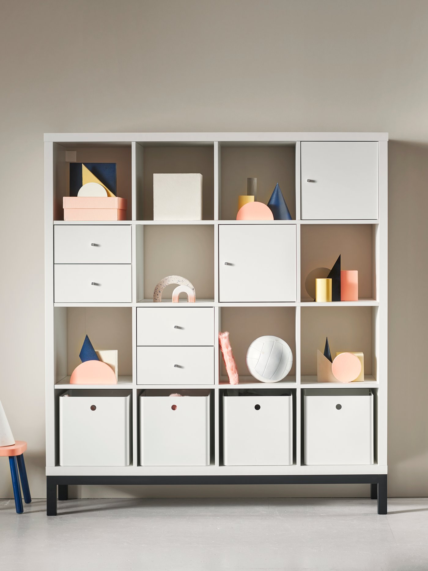 A white KALLAX shelving unit
