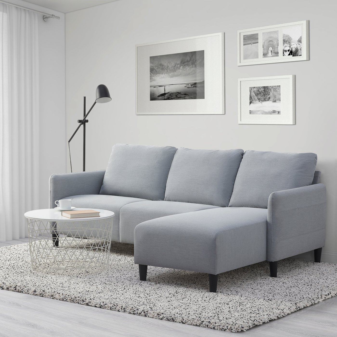 A with chaise longue/Knisa light grey ANGERSBY 3-seat sofa