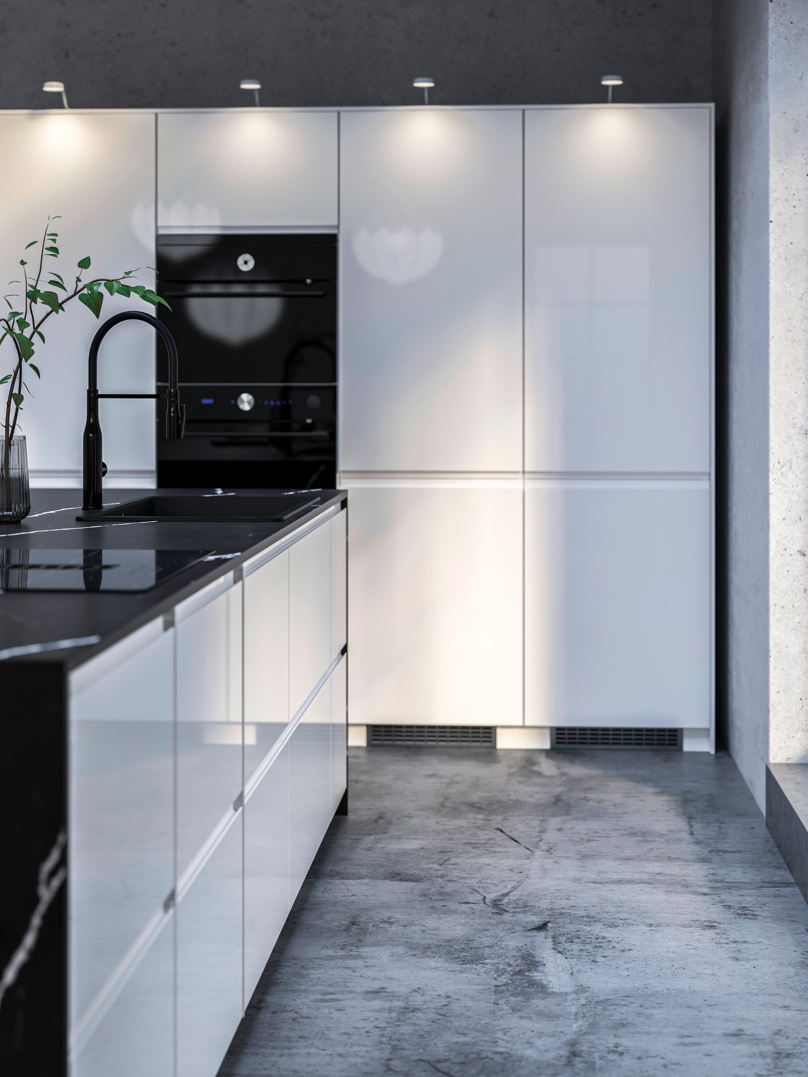 High-Gloss White Kitchen With Integrated Handles - IKEA UK