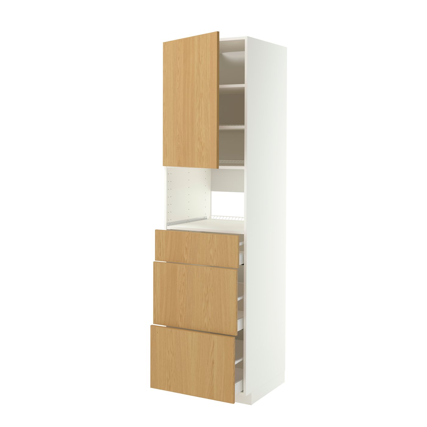 IKEA METOD / MAXIMERA högskåp för inbyggda vitvaror, vit/sinarp ekfaner, 60x60x220 cm