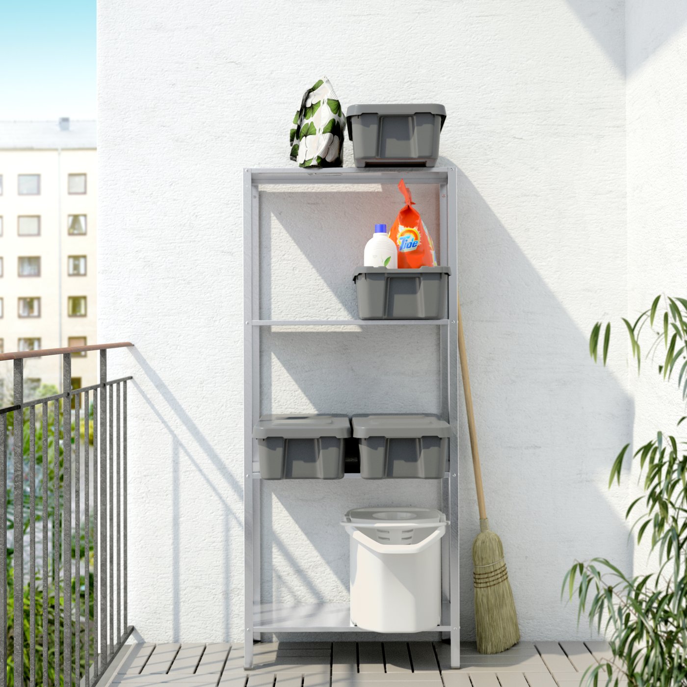 An in/outdoor HYLLIS shelving unit