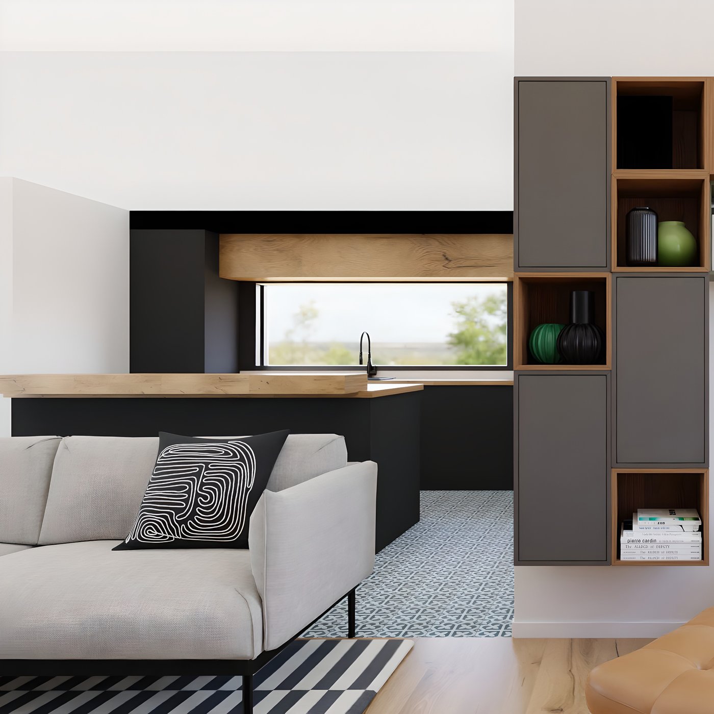 Dnevna soba in kuhinja v družinski hiši