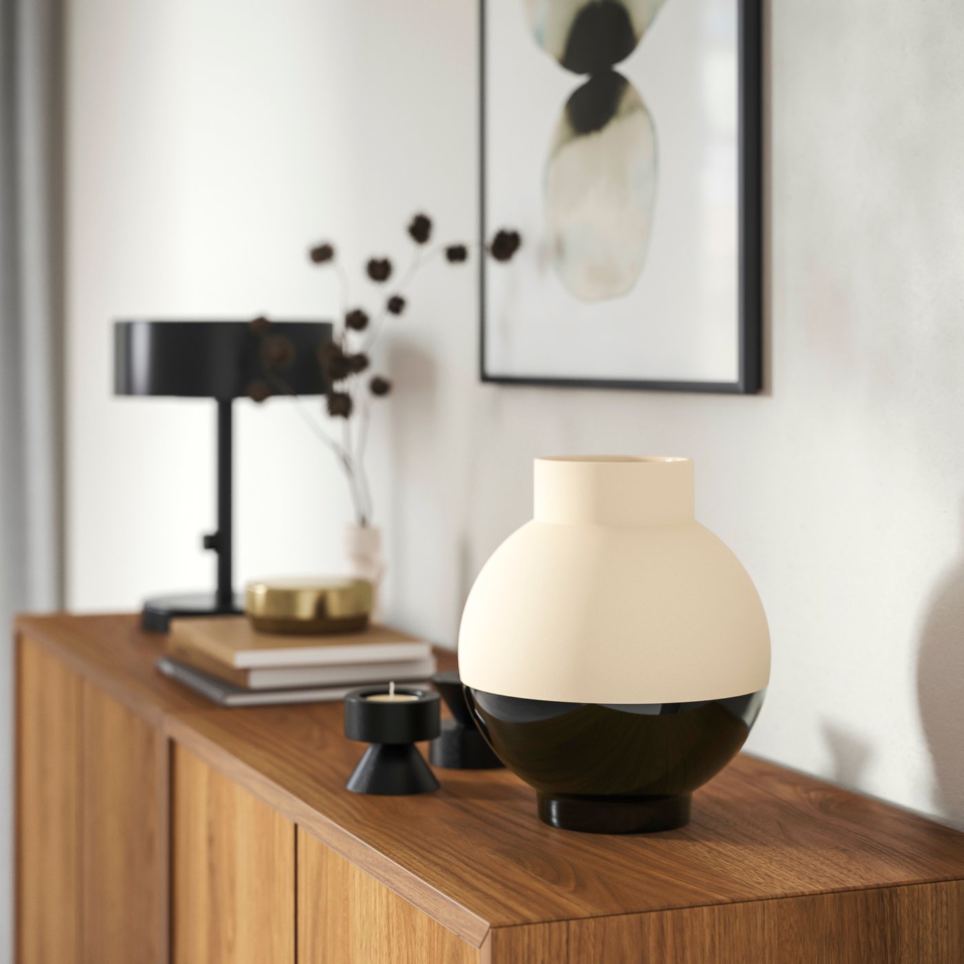 vase 23 cm beige/black