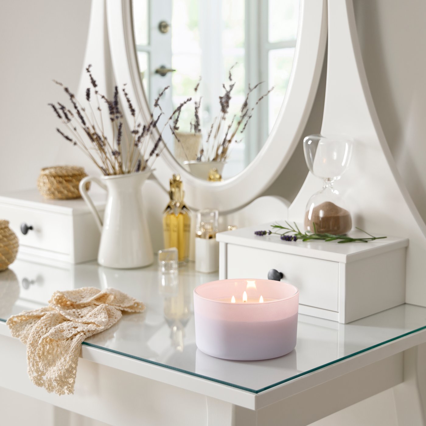 Lavendel-Glückseligkeit/lila GOLIATTUJA Duftkerze im Glas, 3 Dochte