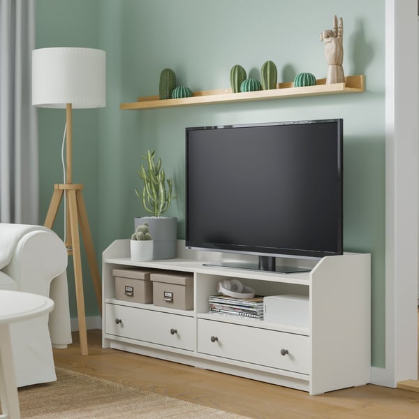 A white HAUGA TV bench