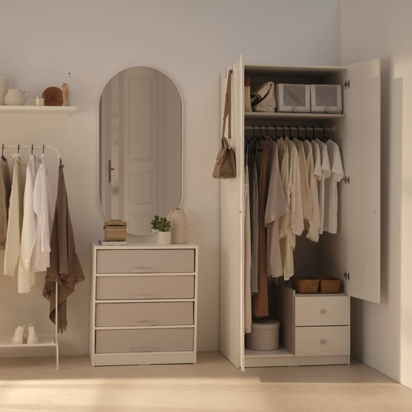 A white/light grey BRUKSVARA bedroom furniture