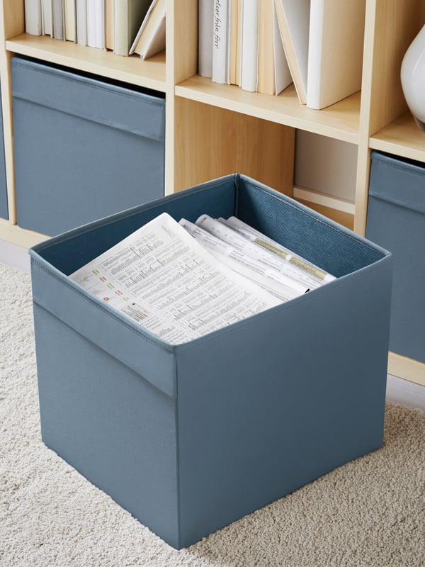 Blue storage box for KALLAX shelving unit