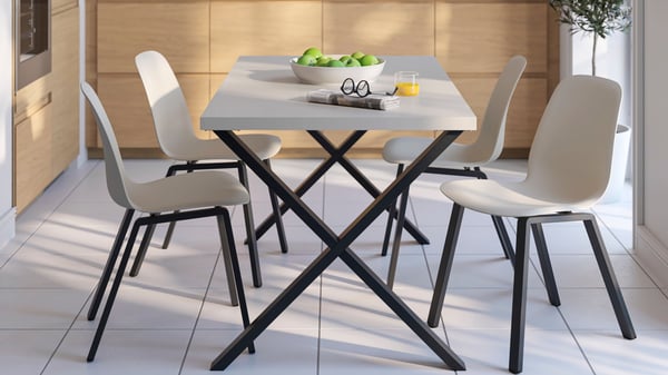 A plastic beige/profiled metal/black-grey SKÅLSTA chair