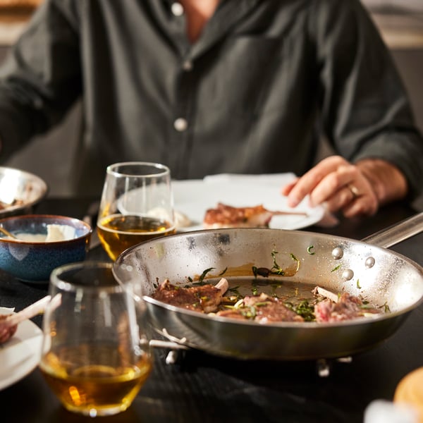 A stainless steel IKEA 365+ frying pan