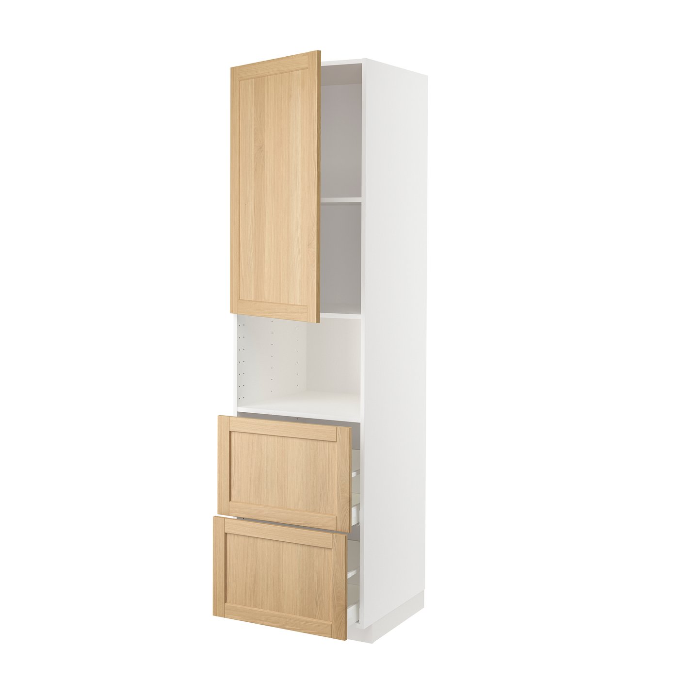 IKEA METOD / MAXIMERA högskåp f mikro m dörr/2 lådor, vit/forsbacka ek, 60x60x220 cm