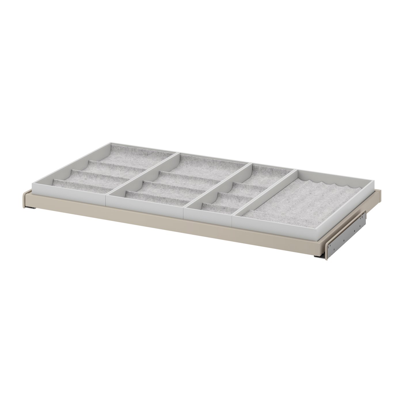 IKEA KOMPLEMENT utdragbart hyllplan med insats, gråbeige/ljusgrå, 100x58 cm