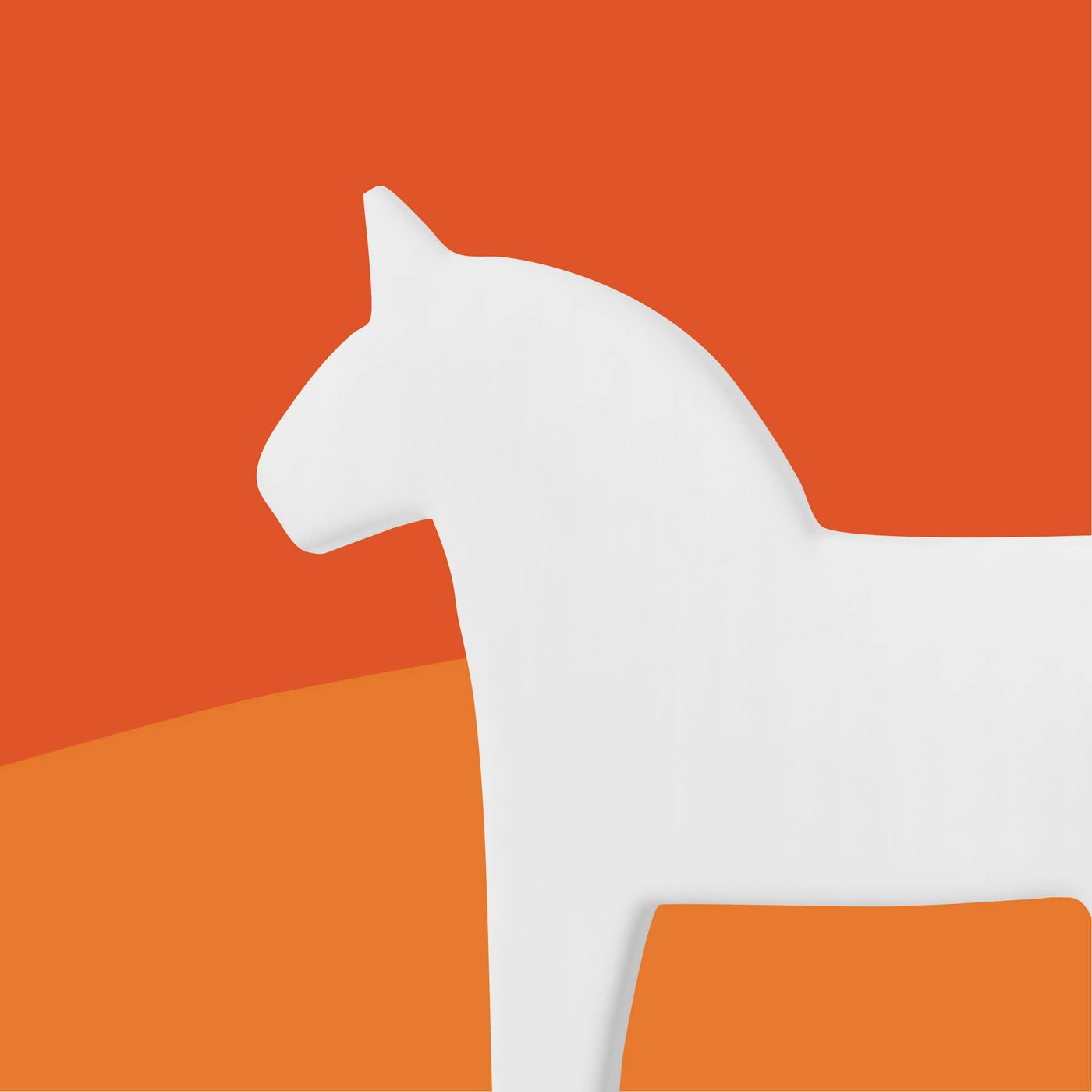 Figure de cheval blanche minimaliste sur fond orange, objet design simple et graphique