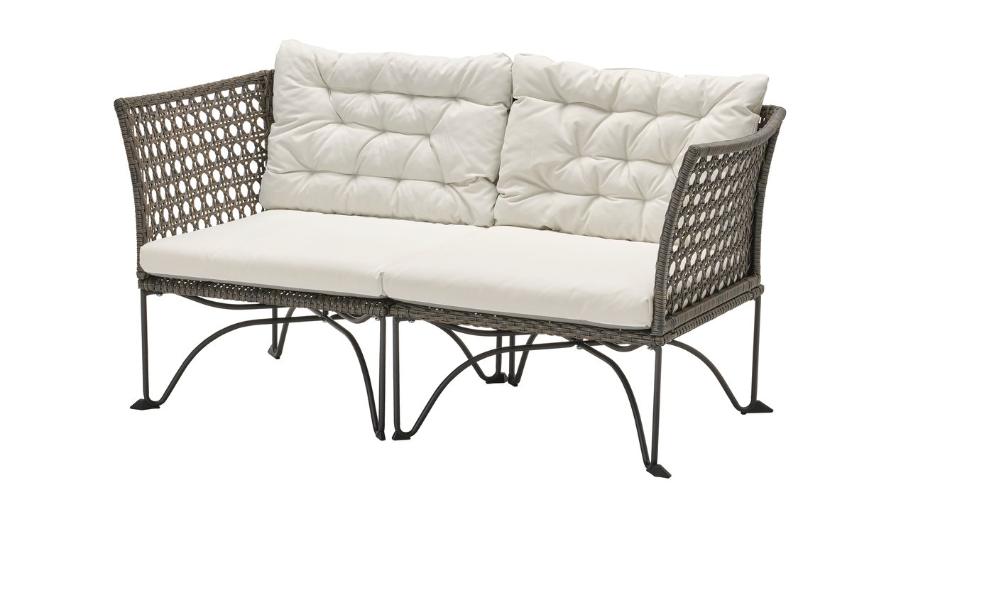 IKEA JUTHOLMEN 2-sits modulsoffa, utomhus, mörkgrå/kuddarna ljust gråbeige