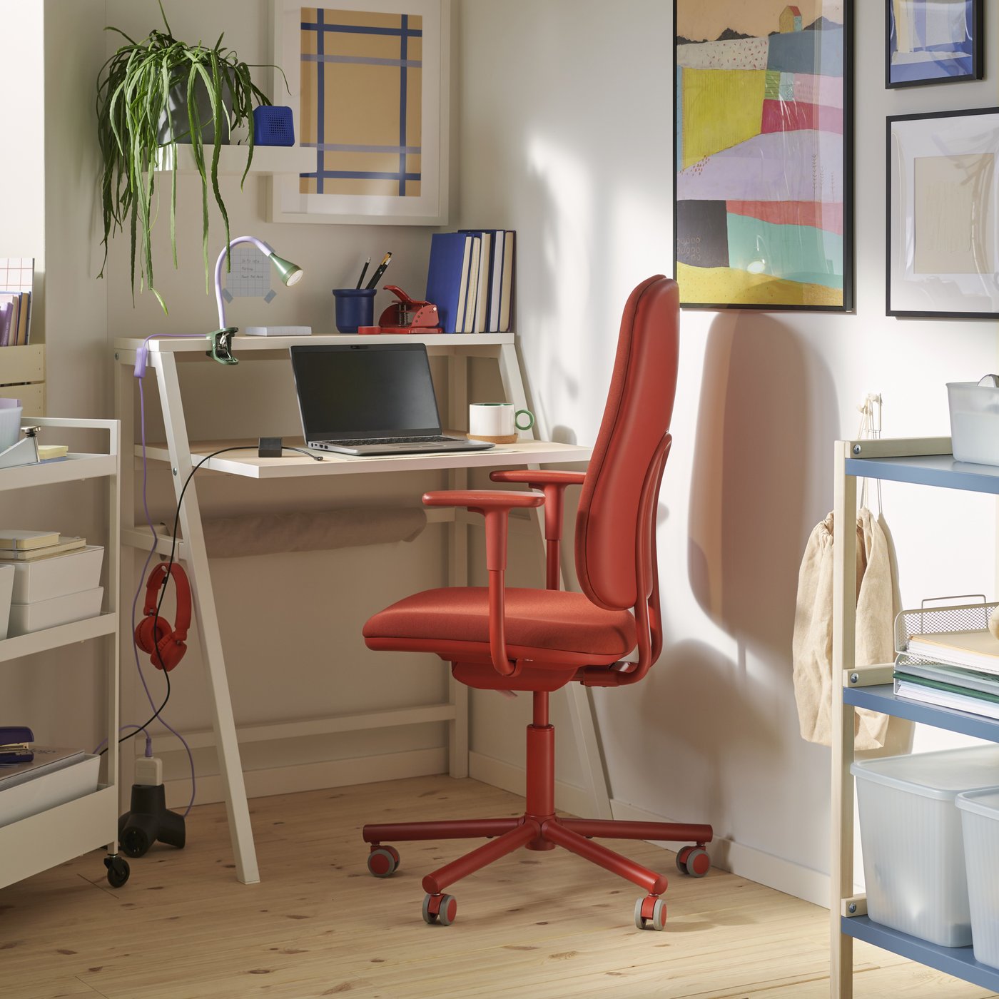 desk with red chair
