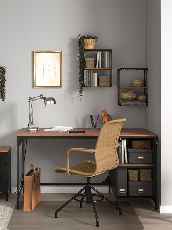 A black FJÄLLBO desk