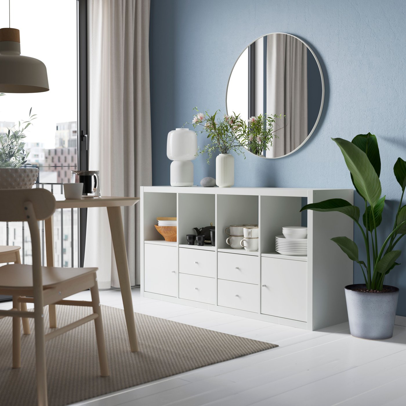 A with 2 shelf inserts/white KALLAX shelving unit in the dining room