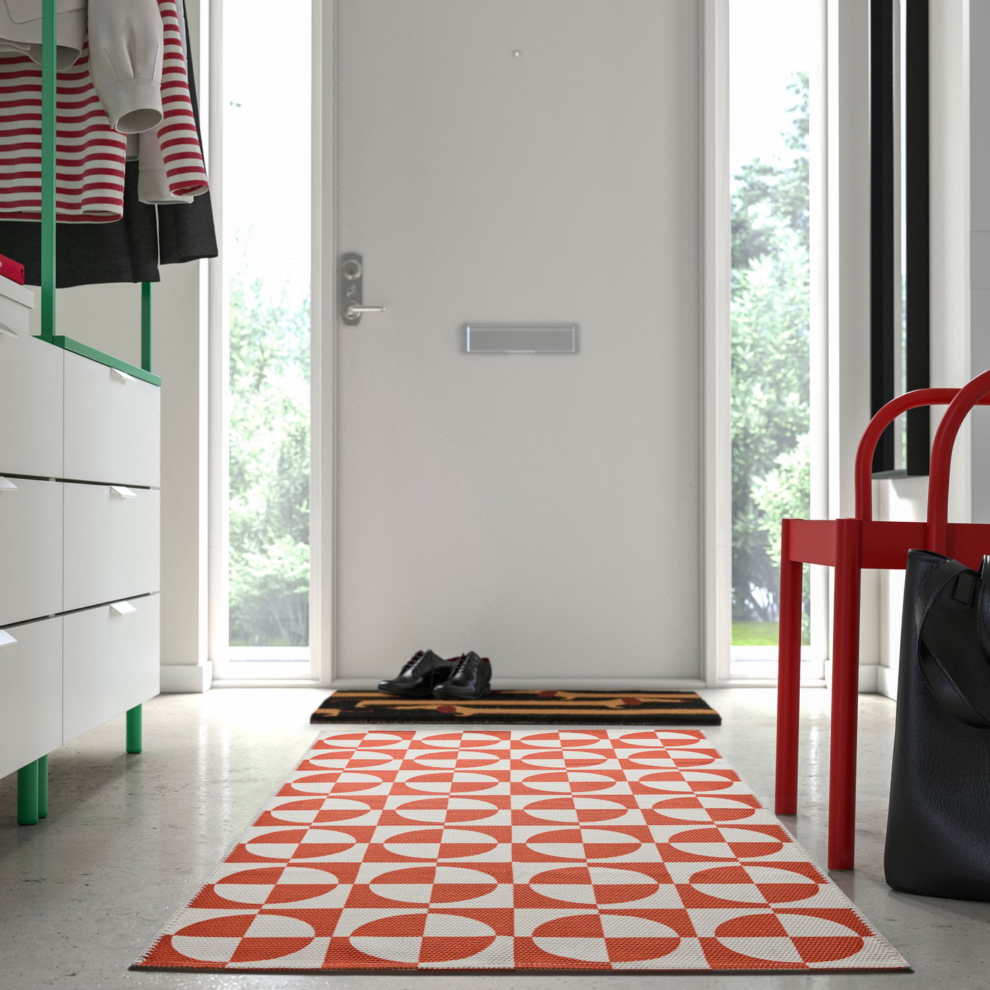 rug, flatwoven 150 cm orange/circle pattern