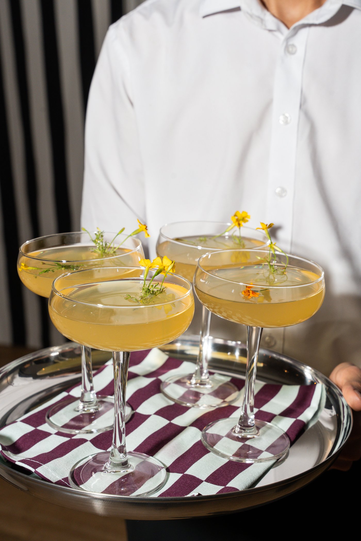 glasses on a tray