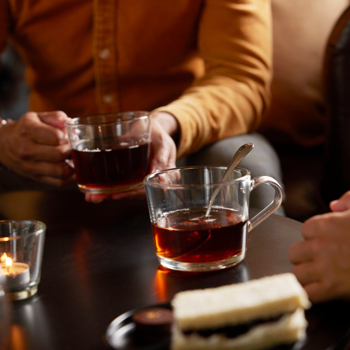 A clear glass IKEA 365+ mug