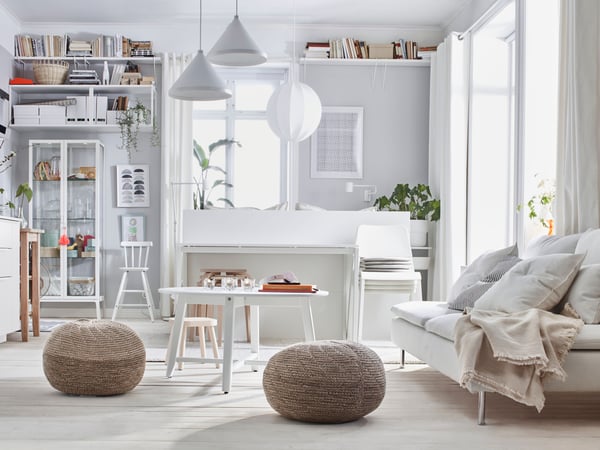A beige SANDARED pouffe