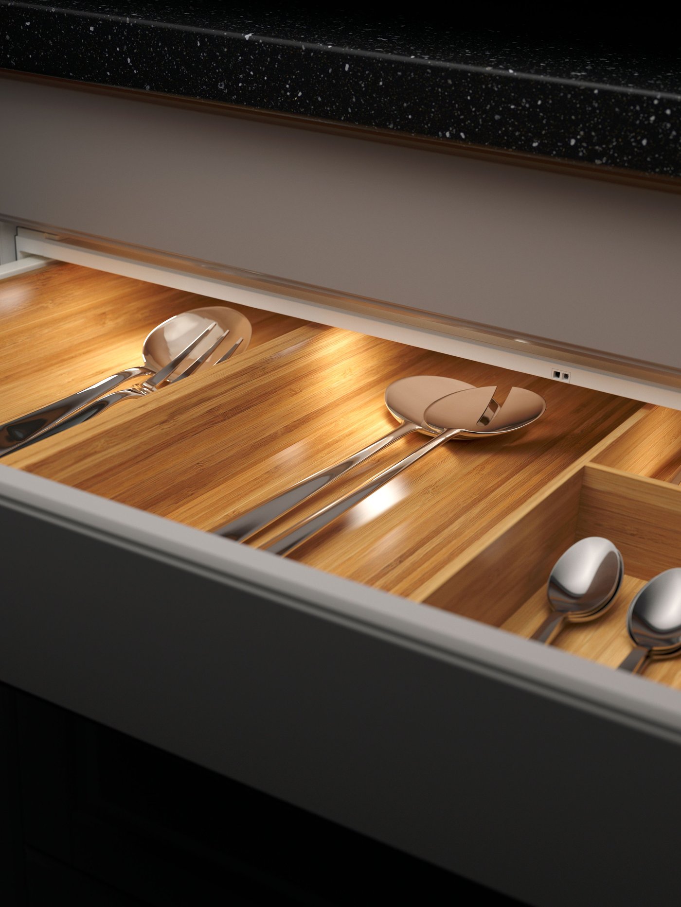 A dimmable white MITTLED LED ktchn drawer lighting w sensor