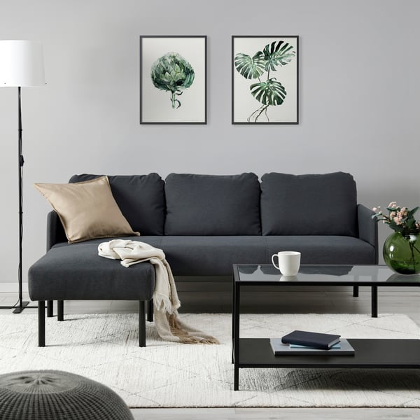 A Knisa dark grey GLOSTAD 3-seat sofa with chaise longue
