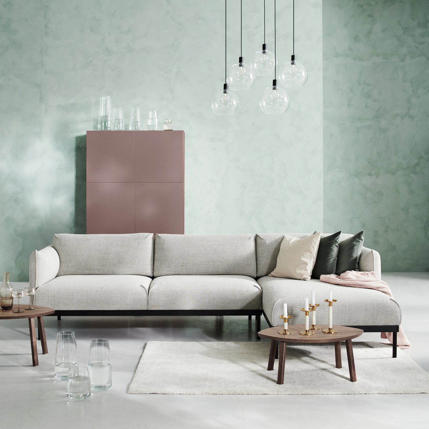 A Lejde light grey ÄPPLARYD 3-seat sofa with chaise longue