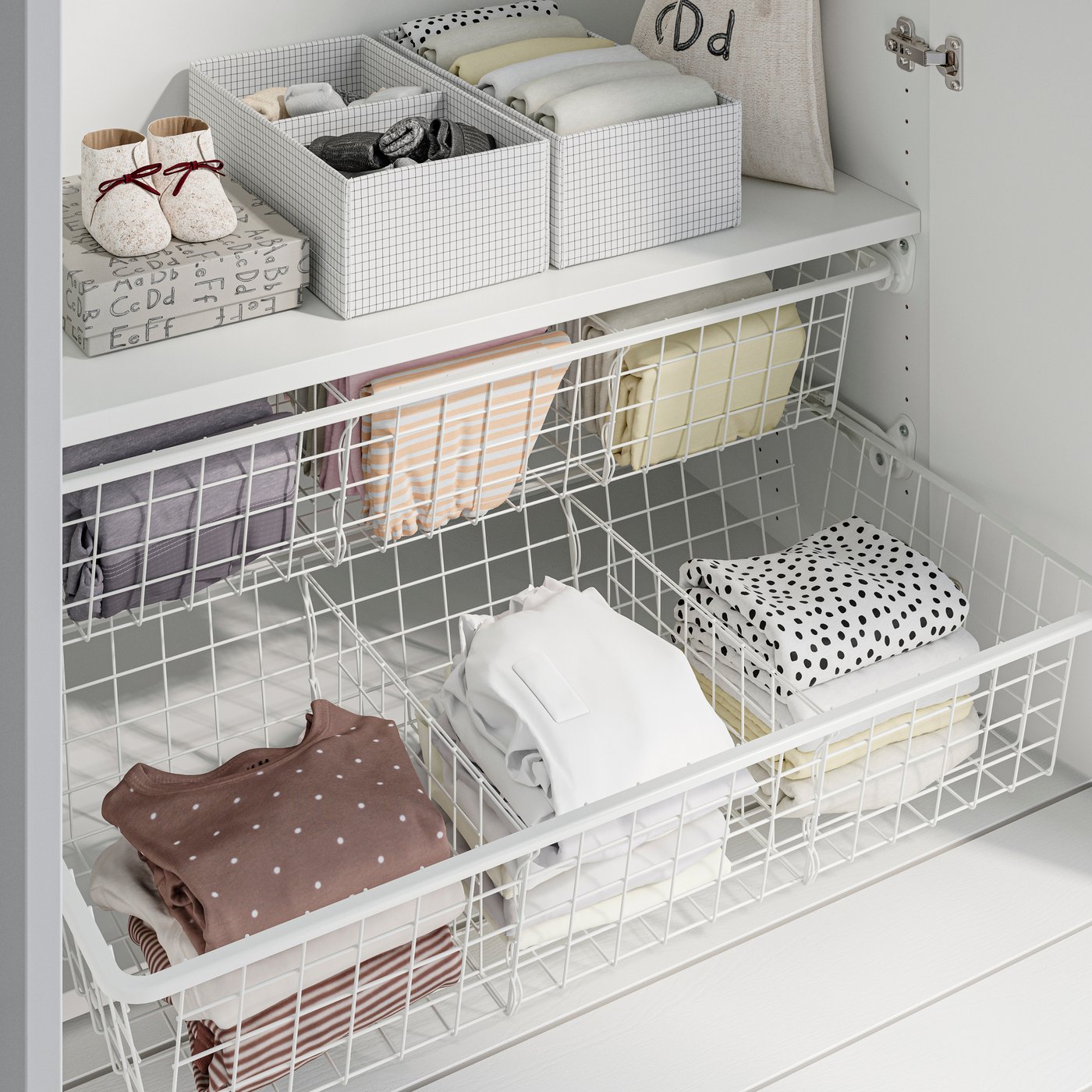 A white ALTARLIDEN wire basket with pull-out rail