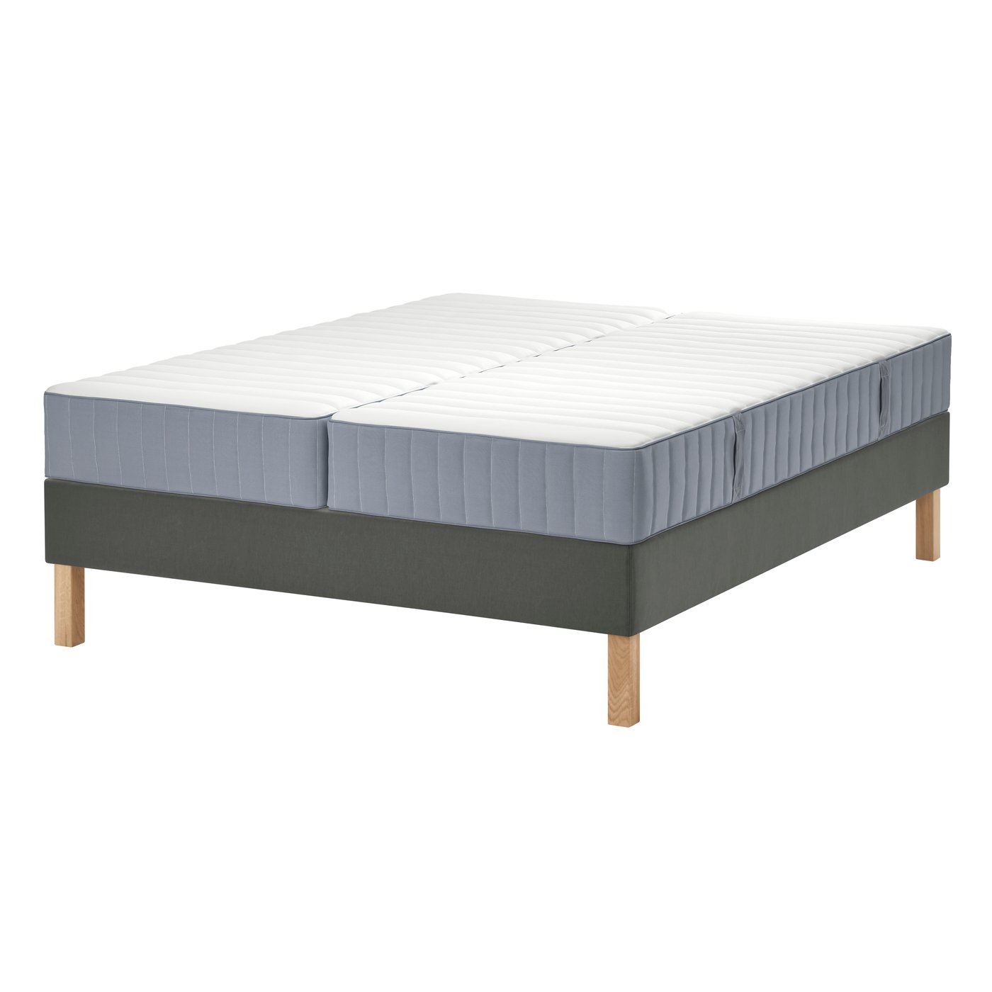 IKEA LYNGÖR kontinentalsäng, valevåg fast/medium fast/ljusblå mörkgrå, 180x200 cm