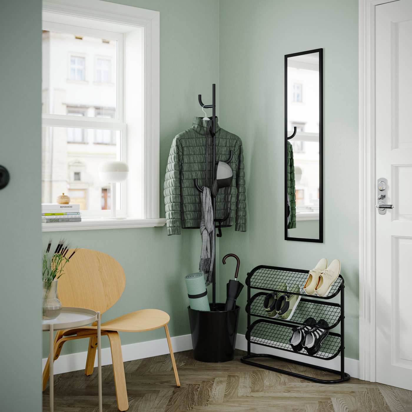 A black ÄLGANÄS hallway furniture