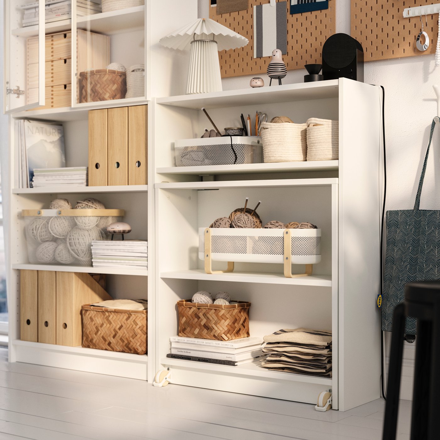 A white BILLY bookcase comb w foldable table