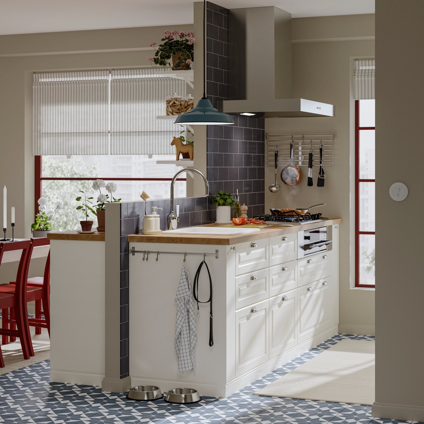 An off-white BODBYN drawer front in the kitchen