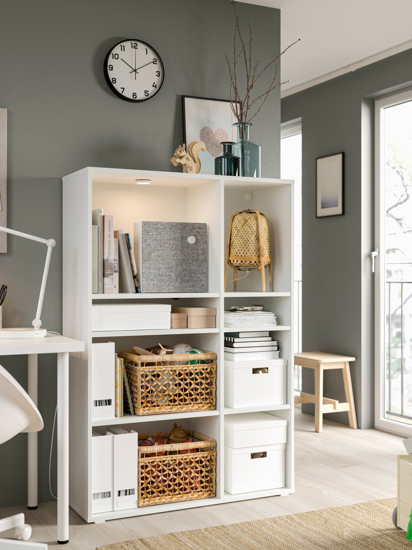 A white VIHALS shelving unit with 6 shelves